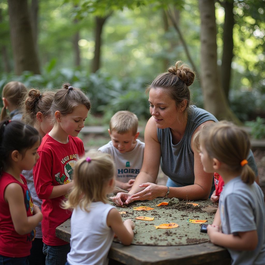 Children learning about animals at an educational exhibit